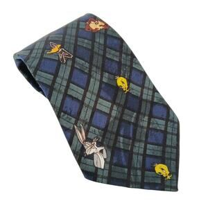 Vintage Y2K 90s Geek Chic Novelty Plaid Looney Tunes Neck Tie Academia Nerd